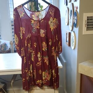 Altar'd State Burgundy and Yellow Floral Dress